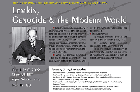 <strong>Zaproszenie na webinarium „Lemkin, Genocide, and the Modern World”</strong>