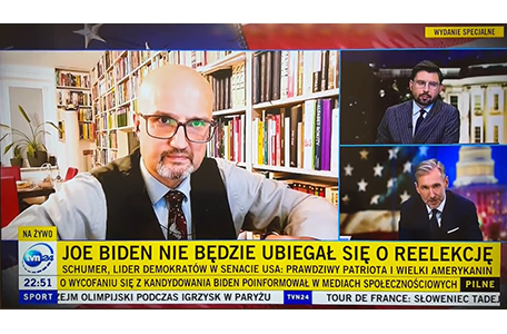 Rozmowy z prof. Michałem Urbańczykiem w specjalnym wydaniu „Faktów” TVN oraz w serwisach TVN24 na temat rezygnacji prezydenta Bidena