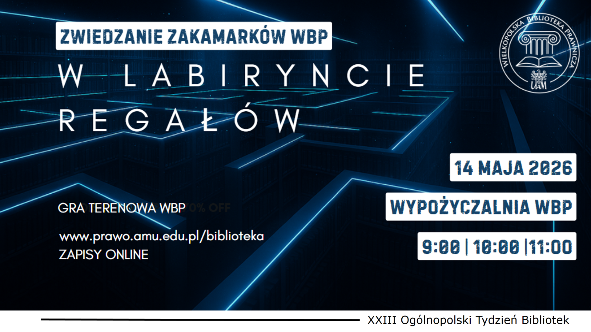 W labiryncie regałów. Plakat.